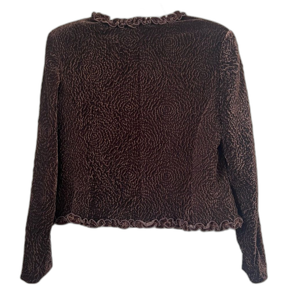 Emma James VTG-Inspired Textured Espresso Ruffle Open Front Blazer Jacket SZ 14 - Picture 4 of 15
